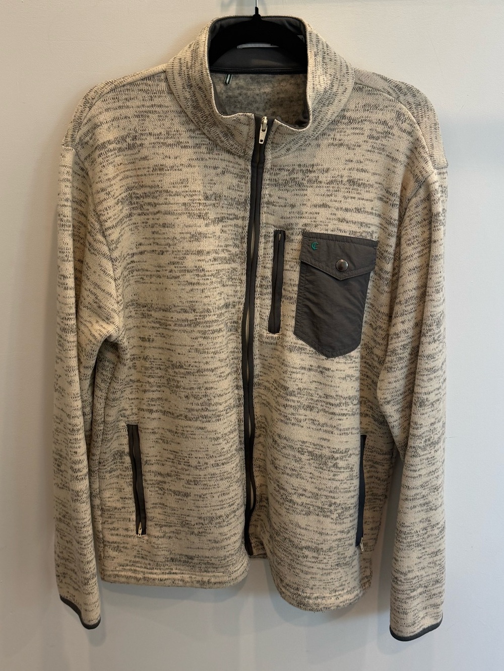 Criquet Cream Heather Full-Zip Sweater Jacket with Dark Contrast Pocket